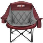 Overmont Oversized XL Camping Chair for Adults - 400lbs Support Heavy-Duty Padded Folding Chair with Side Pocket Cup Holder Cooling Bag for Outdoor Sports Garden Beach Fishing Lawn Red
