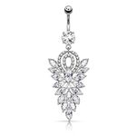 Pierced Owl 14GA Stainless Steel CZ Crystal Cluster Fancy Chandelier Dangling Belly Button Ring (Silver Tone)