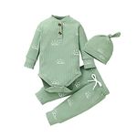 Infant Baby Boy Clothes Long Sleeve Romper Sun Print Solid Color One-pieces Pant Hat Green Newborn