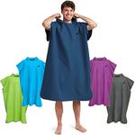 Fit-Flip Changing Robe - Towel Poncho Adult - Microfibre Swim and Surf Poncho - Quick Dry Hooded Towel for Men and Women - size M, Deppblue-Gray