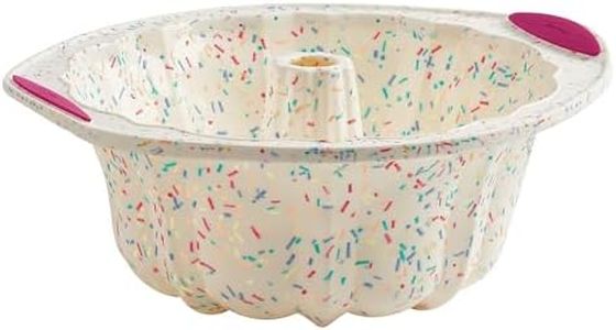 Trudeau, Structure Fluted Cake Pan Silicone Bakeware, Medium, Confetti White