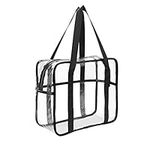 FIYUK Clear Toiletry Bag Transparent Cosmetic Makeup Beach Tote Bag Lightweight Waterproof Organizer Large Storage (Black)