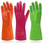 Cleanbear Synthetic Rubber Gloves, Medium Size, 11.8 Inches, 3 Pairs 3 Colors