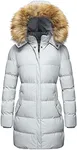 WenVen Women's Winter Mid Length Puffer Coat with Fur Removable Hood (Grey, 5XL)