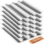 Mifoci 6 Pcs Non Stick Baguette Pan 15" x 13" Bread Pan Carbon Steel Bread Mold Perforated 4 Wave Loaves Loaf Oven Bread Tray for Sourdough French Bread Baking (Silver)