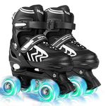 Kids Roller Skates for Boys Girls Children Beginners, 4 Sizes Adjustable Roller Skates for Child Toddler Ages 4-6-12 with 8 Light up Wheels (Medium - UK 1-4, Black & White)