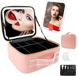 Travel Makeup Bag with LED Mirror, Portable Make up Case with Mirror 3 Color Setting Cosmetic Organiser Bag, Waterproof Make up Storage Bag Vanity Case for Women Beauty Tools Accessories Case, Pink, Waterproof; Portable