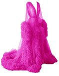 KURFACE Women's Tulle Robe Puffy Bridal Lingerie Bath Dress Dressing Gown Sheer Maternity Photoshoot Hot Pink UK28