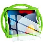 TopEsct Kids Case for iPad 9th/8th/7th Generation with Tempered Glass Screen Protector and Strap, Silicone Shockproof Case for iPad 10.2 inch 2021(Green)