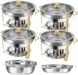 Amhier 3 Qt 5 Qt Chafing Dish Buffet Set with Visible Glass Lid and Holder, Stainless Steel Round Chafing Dishes for Buffet with Food and Water Pans for Catering, Parties and Weddings, Gold, 4 Pack