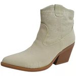 LoudLook Ladies Ankle Cowboy Boots Western Faux Suede Zip Pointed Toe Cuban Heel Shoes Sizes Beige Jean 6