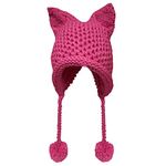 BIBITIME. Winter Girl Boy Cute Cat Ears Knit Hat Pussycat Beanie Pom pom Ball Cap (Rose, About 3-10 Years Kids)