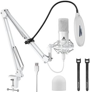 MAONO USB Microphone, 192kHz/24bit Plug & Play PC Computer Podcast Condenser Cardioid Metal Mic Kit with Professional Sound Chipset for Recording, Gaming, Singing, YouTube, AU-A04 White