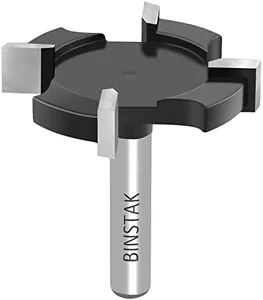 BINSTAK CNC Spoilboard Surfacing Router Bit 1/4 Inch Shank, Extra Large 1-1/2 Inch Cutting Diameter, Slab Flattening Router Bit Planing Bit Wood Planing Bit Dado Planer Bit(Carbide-4 Wings)