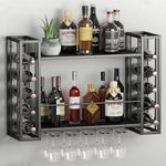 ZAOBAS Wall Mounted Wine Rack, Wine Rack Wall Mounted with Wine Glass Rack, 2-Tier Multi-Functional Shelf for Home Restaurant Bar Storage Rack,Black