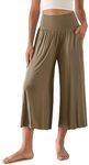 ODODOS Women's Wide Leg Palazzo Lounge Cropped Pants with Pockets Light Weight Comfy Casual Pajama Capri Pants-22 inseam, Brownie, Medium