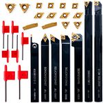 Lathe Threading-Tool Bit Set 21pcs - 7pcs 1/2" Turning Holder Boring Bars / 14pcs Indexable Carbide Inserts Golden CCMT060204 DCMT070204 11IR 16ER MGMN200-G for Lathe Tools Cutting Tool