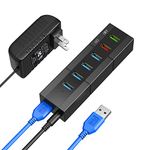 RAOYI USB Hub 6-Port USB Hub 3.0 Splitter 24W Powered USB Hub with 12V Power Adapter + 3.3ft USB Cable for MacBook, Mouse, Laptop, PC, USB Flash Drives, HDD, Mulitple Devices, Black