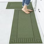 BEQHAUSE Kitchen Rugs Washable Kitchen Mats Floor Non-Slip Kitchen Mats Absorbent Kitchen Runner with TPR Non Skid Backing,Set of 2, 50X76cm+50X122cm, Green