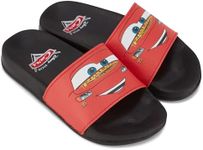 Disney Boys Pixar Cars Slide Sandals - Lightning McQueen Shoes - Lightning McQueen, Toe Mater, Doc Hudson, and Sally Carrera Slides, Black/Red, 3 US Big Kid