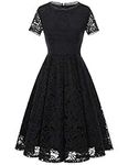 DRESSTELLS Lace Cocktail Dresses Tea Length Prom Party Dress for Teens Women Formal Bridesmaid Wedding Guest Dress, Black, 3X-Large