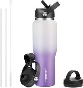 40 oz Insulated Water Bottle with Straw fit in Car Cup Holder(Cold 48 hrs, Hot 24 hrs) Drinking Bottle with Straw Lid, Spout Lid and Flex Cap Leakproof Travel Thermo Mug,White - Purple