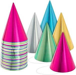 BLUE PANDA 50 Pack Birthday Party Cone Hats for Kids and Adults, Bulk Set in 5 Colors (Metallic Blue/Green/Gold/Silver/Hot Pink)