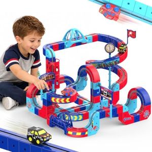 Electric Train Set for Kids, Spider 3D Anti-Gravity Flexible Race Track with 2 Electric Train, Traffic Signs, Educational STEM Toys for 3 4 5 6 7 8 Year Old Boys Girls Birthday Gifts (112PCS)