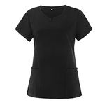 Scrub Tops for Women Nursing Nurses Top Short Sleeve with Pockets Healthcare Tunic Ladies Scrubs Black Tunic Beauty Uniform Plus Size Scrubs Uniforms Women Set UK