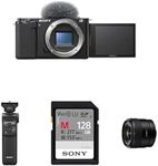 Sony Alpha ZV-E10 APS-C Mirrorless Interchangeable Lens Vlog Camera + Content Creator kit "Lens Edition" including: Bluetooth Shooting Grip, E 11mm F1.8 Lens, Memory Card and Flash
