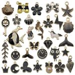 Street27® 1 Set 31pcs DIY Mixed Assorted Gold Plated Enamel Charm Unicorn Flower Dress Fish Shell Moon Star Animals Pendant DIY for Necklace Bracelet Jewelry Making and Crafting Charms (Black)