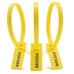 100 Tamper Proof Security Tags Numbered Pull Tite Plastic Seal Safety Signage-Label Disposable Locks for Truck Trailer Transport, Strengthen Double Teeth, Length 13.31" (Yellow)