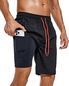 difficort Mens Swim Trunks Quick Dry Bathing Suit 9 inch Inseam Board Shorts with Compression Liner and Zipper Pocket,Black,Medium