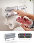 3 in 1 Aluminum Film Wrap Cutter WallMount Paper Towel Holder Cling Film Cutting Holder Plastic Wrap Dispenser Kitchen Organizer (Grey)