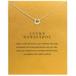 Message Card Silver Horseshoe Pendant Necklace Friendship Sun Good Luck Elephant Pendant Butterfly Chain Necklace for Women Girl Gift (silver horseshoe)