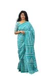 Kiaaron Women's Ikat Hand Block Print Jaipuri Cotton Mulmul Saree with Blouse Piece - Multi_63