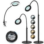 Veemagni 5X Magnifying Glass with Light and Stand, 4-in-1 Magnifying Floor Lamp with Clamp, 5 Color Modes Stepless Dimmable, Flexible Gooseneck LED Lighted Magnifier for Close Work Reading Craft Hobby
