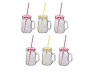 Ash & Roh - 400Ml Glass Jar With Straw And Handle | Solid Containers For Juice Water Shakes And Milk | Home And Restaurant Use | Big Mouth Easy To Wash (Reusable Straw Freeee) (4)