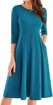 GRACE KARIN Women's Midi 3/4 Long Sleeve Swing Dress Evening Prom Elegant Dresses for Women Vintage 1950s Dresses for Women Peacock Blue S