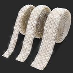 DSLSQD 3 Rolls Pearl Ribbon Self Adhesive Pearl Rhinestone Ribbon Pearl Stickers Crystal Pearl Strips Rhinestone Strips Pearl Trim for Crafts DIY Wedding Birthday Party Phone Shoes Decoration