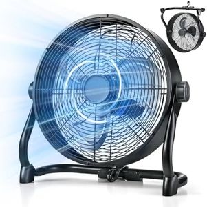 Air Choice 12" Battery Powered Fan, Portable Rechargeable Cordless Fan, 360° Tilt, 20H Run Time, 9 Wind Speed, High Velocity Heavy Duty Metal Floor Fan for Camping Hurricane Home Warehouse