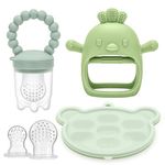 CLDY Baby Fruit Food Feeder & Mini Freezer Tray Combo, 4 Month+, Breastmilk Popsicle Freezer Molds for Baby Cooling Relief, BPA Free Silicone Feeder for Toddler Teething & Infant Self Feeding