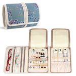 Teamoy Jewellery Roll, Travel Jewellery Organiser for Necklaces, Earrings, Bracelets, Brooches and more, Jewellery Wrap with Various Departments, Plum Flowers