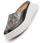 FAUSTO FST FJDWC-7020 BLACK-40 Women's Black Stiched Floral Print Back Open Height Enhancer Flatform Heel Slip On Casual Shoes (7 UK)