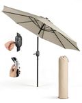 KEPLIN 2.3m Tilting Parasol – Crank & Tilt Outdoor Umbrella with Protective Cover, 180gsm UPF 50+ Polyester Canopy, Steel Frame for Patio, Garden & Balcony