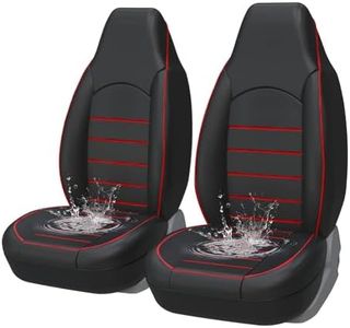 AUTOYOUTH Universal Front Pair Waterproof PU Leather Car Seat Covers for Cars & Supports & Airbag Compatible, Red