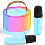 MOUSIKI™ Karaoke Machine for Kids Adults, Portable Bluetooth Mini Karaoke Microphone Singing Speaker with 2 Wireless Mic and Light,Gifts (Blue New)