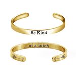 LittleFathand 2Pcs Be Kind of a B Bracelets for Women Girls Best Friends Bracelet Stainless Steel Inspirational Bracelet Hidden Message Cuff Bracelet Sister Gift, Stainless Steel, no gemstone