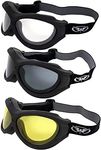 Global Vision Big Ben Over The Glasses (OTG) Motorcycle ATV Dirt Bike Goggles Clear Smoke Yellow Day Night 3-Pack