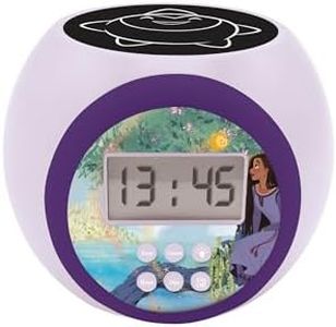 Lexibook, Disney Wish, Projector Clock with Snooze Alarm Function, Night Light with Timer, LCD Screen, Battery Operated, Purple